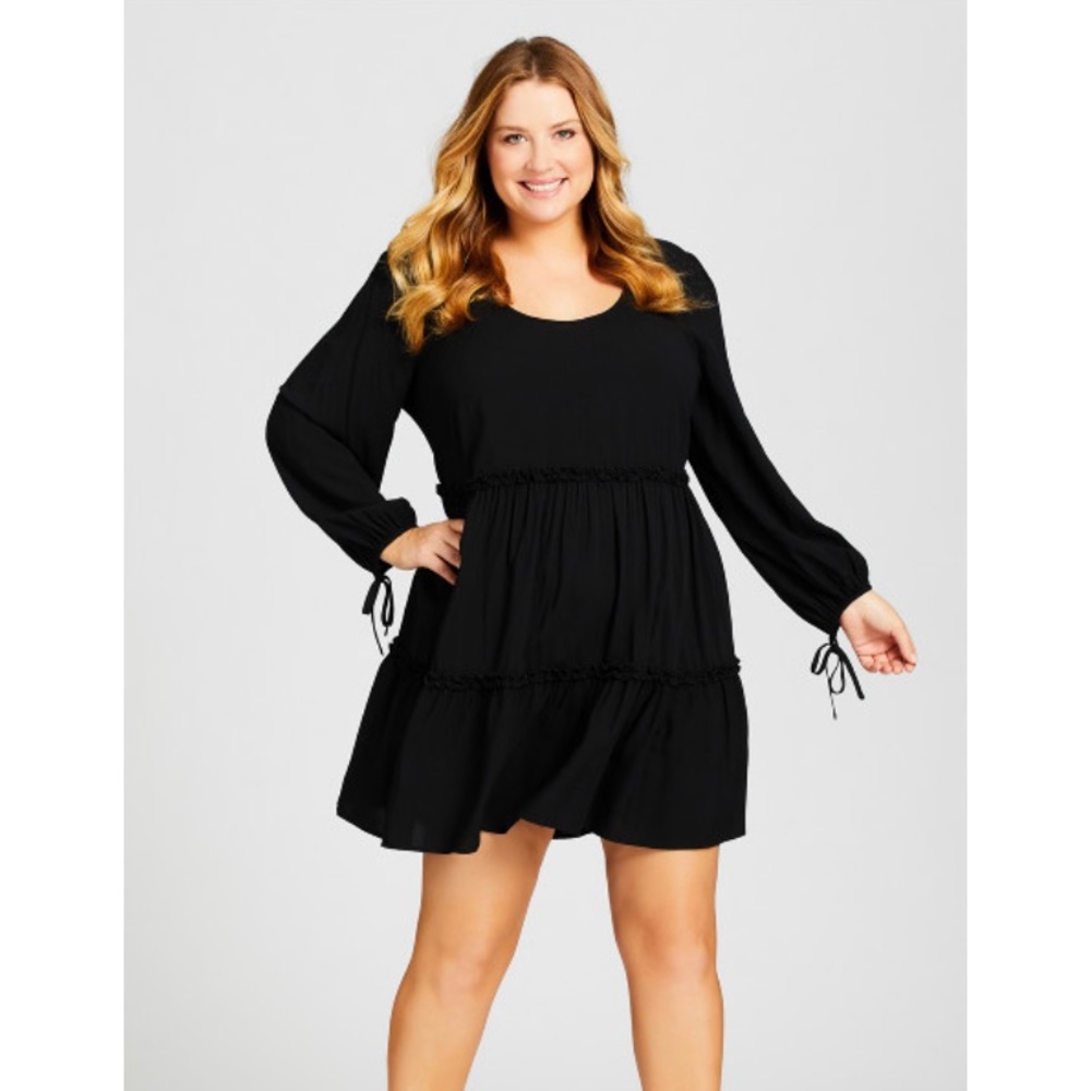 Aveology Jessa Plain Dress -Black Boho Ruffle Trim Waist Line Size 18/20